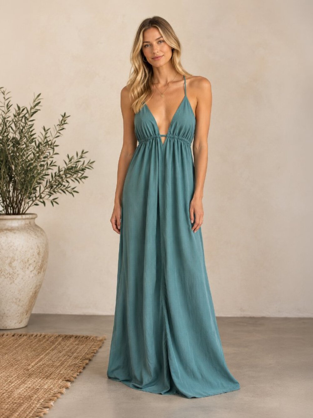 Goddess Maxi Dress Triangle-Top Slip Gown